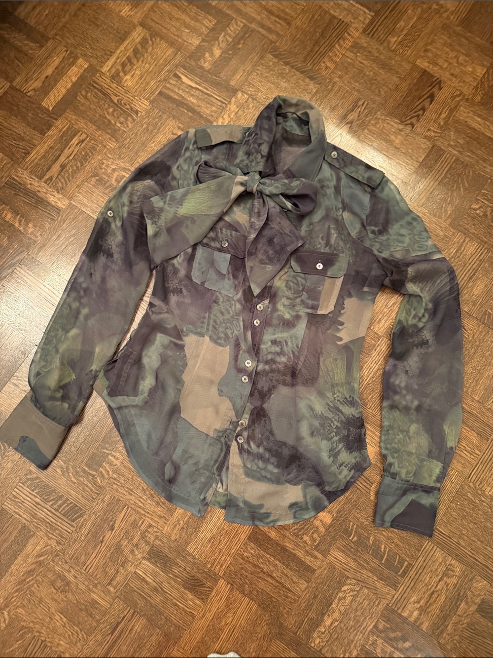 L.A.M.B Sheer Blouse in Olive Green